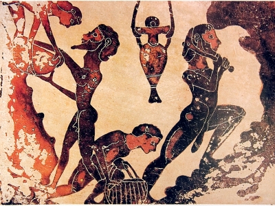 Κορινθιακό αγγείο με απεικόνιση των εργαζομένων σκλάβων στα μεταλλεία Λαυρίου. 5ος π.Χ. αιώνας